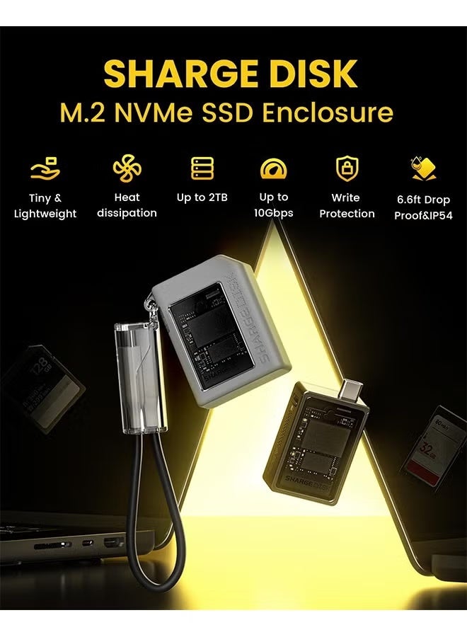 Sharge Disk M.2 NVMe SSD Enclosure with Active Cooling System, 10Gbps USB C 3.2 Gen2, Enclosure NVMe Reader Supports M Keys and Size 2230 SSDs, Gray - Image 2